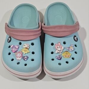 Cute Girl Crocs Pink Blue Hello kitty kuromi my melody With Charms Size J 1